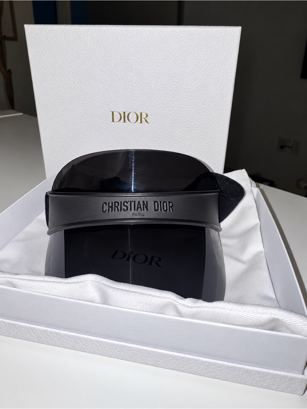 Dior Black Shield Visor with Embossed Logo